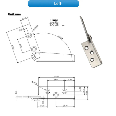 Heavy Duty 304 Stainless Steel Door Hinges Left Hand Load Bearing for Machinery Equipment Hardware Accessory, diagram and side view