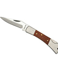 Side view of Stainless Steel Foldable Knife With Wood Handle And Locking Blade For Hiking And Camping Ultra Portable And Easy To Carry