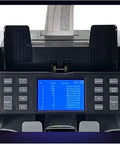 Close-up of Slick Touchscreen Money Counter Machine For Fast Multi Currency Banknote Sorting And Bill Counting With Built In Printer displaying a printed receipt.