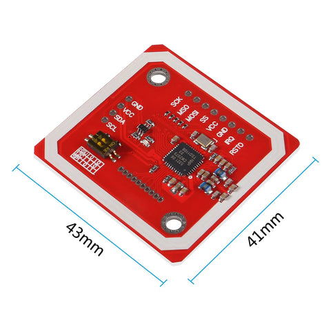 PN532 NFC RFID Module V3 Kit With I2C SPI And High Speed UART HSU Built In PCB Antenna, red circuit board, 43x41mm
