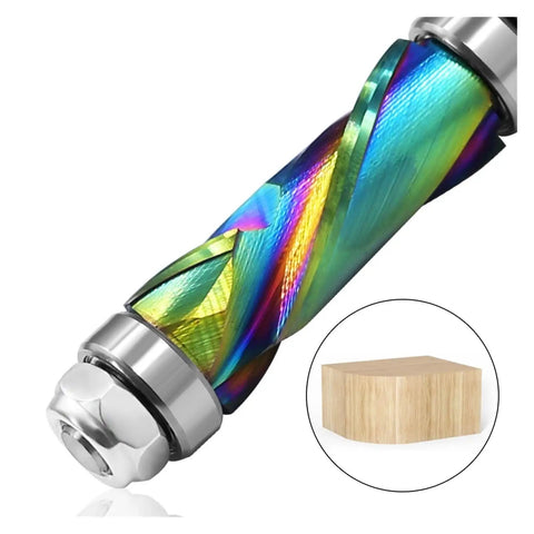Top Tier Solid Carbide Trim Bit With 1/4 Inch Shank For Precision Woodworking CNC Router Carving Jobs Fits Most Engraving Machines Like A Champ! showing colorful spiral design