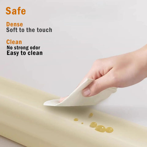 Person cleaning Foolproof Nbr Foam Edge Guards For Baby Proofing Living Space Plus Four Molded Corner Bumpers High Density Shock Absorbing Padding.
