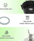 Replacement Blender Parts Kit With Ice Crusher Blade Jar Base Cap Two Rubber O Rings And Sealing Gasket Durable Stainless Steel Blade Fits Oster Osterizer Blenders Not For Pro Master Versa Models showing plastic base, rubber gasket, and stainless steel blade