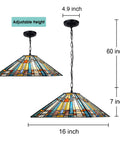 Two Light Tiffany Style Pendant Light Fixture 16 Inch Large Mission Vintage Stained Glass Hanging Lamp for dining room