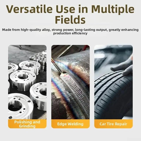 Versatile use of Rock Solid Air Die Grinder Straight Shaft 23000 RPM Pneumatic Rotary Tool in polishing, welding, and tire repair.