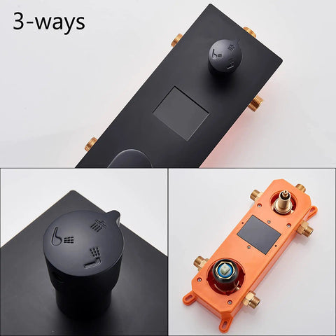 UMJIGF Shower System Black Led Digital Display Shower Faucet Set, showing 3-way control valve and temperature display.