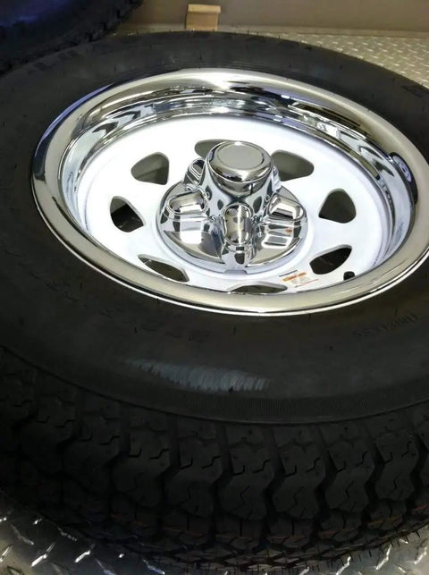 Set Of 4 Chrome Plated Trailer Hub Covers For 16 Inch Wheels, ABS Plastic Quick Trim, Fits Eight 13/16 Lug Nuts 6.5 Circle