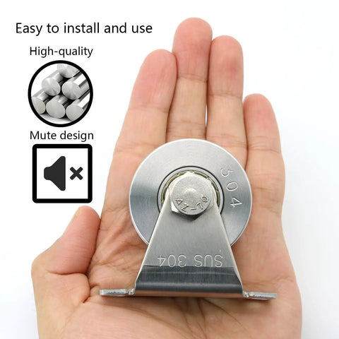 U Type Stainless Steel Groove Wheel Pulley For Wall Mounted Ceiling Lifting With Removable Double Bearing Durable Hoist Block Easy To Clean And Install Four 7mm Mounting Holes For Wood Metal Or Concrete Surfaces, 304 stainless steel pulley in hand