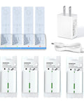 4 Port Wii Remote Charging Dock With LED Indicator, Includes 4 Rechargeable Battery Packs, power adapter, and cable.