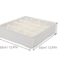Super Slick 16 Compartment Foldable Drawer Storage Box For Underwear And Socks Made From Soft Cotton Linen Blend In Warm Beige dimensions 33cm x 10cm