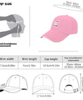 Lightweight Pink Dope Baseball Cap For Men With Breathable Six Panel Design size chart and measurements