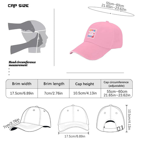 Lightweight Pink Dope Baseball Cap For Men With Breathable Six Panel Design size chart and measurements