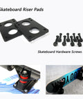 Skateboard riser pads and screws, part of 70mm Longboard Wheels 51mm Wide With 80A Hardness And ABEC-9 Bearings, set displayed.