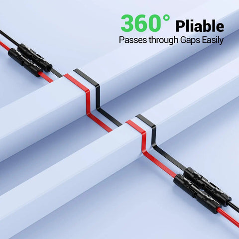 Flat Solar Panel Extension Cables 12 AWG 4mm2 Set Of 2 With Waterproof Male And Female Connectors 15 Inch Length Each PV Wire
