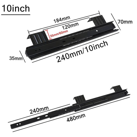 Beefy Keyboard Tray Slides 10 Inch Or 12 Inch With Ball Bearing Full Extension Drawer Runners, Steel Under Desk Mount, diagram view