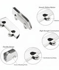 Heavy Duty Sliding Door Track System For Frameless Cabinets Built With Cold Rolled Steel Rails And Premium Stainless Steel Casters close-up of stainless steel casters and rail components.