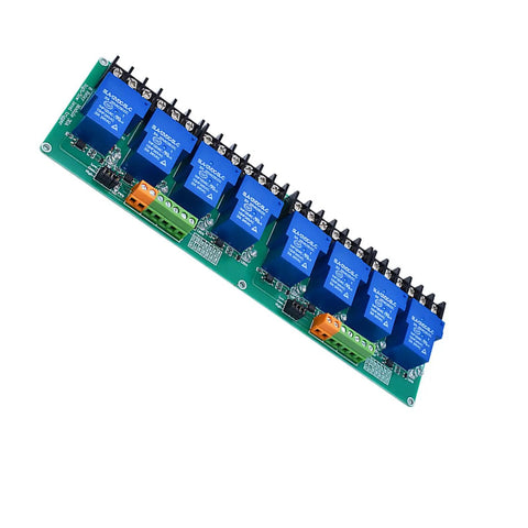 Eight Channel Transmit Component Board For 5V DC Load Control And Smart Home Networking, green PCB with 8 blue relays