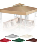 10x10 Ft Gazebo Replacement Canopy Top with UV30 Plus Sun Protection, Beige outdoor cover on frame with furniture underneath.