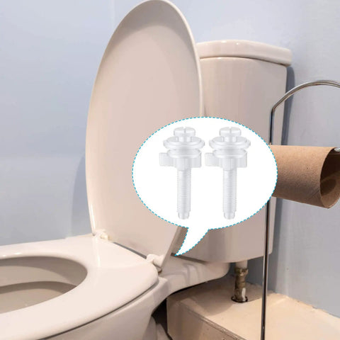 No Sweat Toilet Seat Screw Kit Featuring Heavy Duty Plastic Bolts And Tight Locking Nuts For Quick Bathroom Fixes displayed on a toilet.