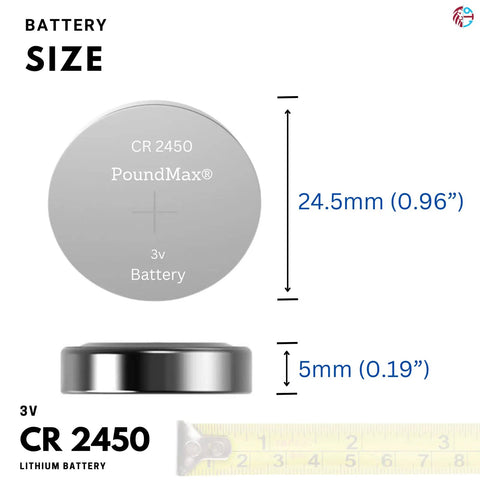 Premium Cr2450 3V Lithium Button Cell Batteries 5 Count, size 24.5mm x 5mm for key fobs and electronics.