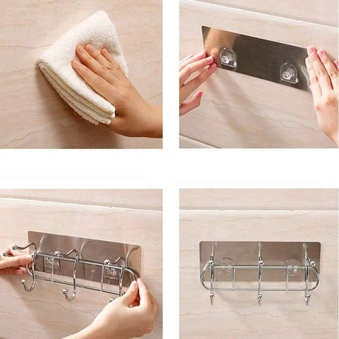 Heavy Duty Wall Mounted Adhesive Free Suction Hooks With Rock Solid Air Pressure Grip in use, cleaning surface before installation.