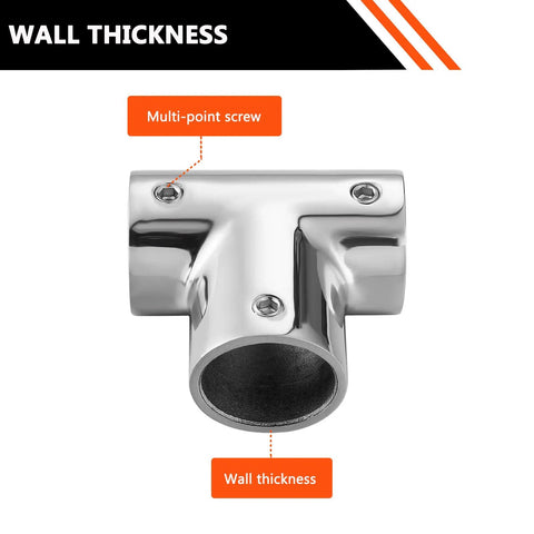 316 Stainless Steel Handrail Tee Connector 90 Degree For 1 Inch OD Tubing, Mirror Polished T Joint with multi-point screws