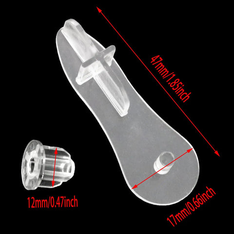 Bottom Rail End Caps For Blinds Set Of 2, Guide Rail End Covers For Zebra Roller Shades shown with size dimensions, transparent plastic
