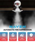 Automatic Heat Activated Fire Suppression Device With 135 Degree Sensor connected to ceiling, dispersing eco-friendly agent for fire safety.