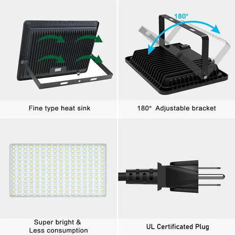 Back view and adjustable bracket of Mega Bright 300W LED Flood Light 36000 Lumens 1600W Equivalent IP66 Waterproof With Plug Daylight 6000K.
