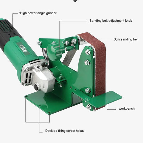 Portable Mini Electric Belt Sander Bench Grinder With Five Sanding Belts For Metal Wood Plastic DIY Polishing, showing sanding belt adjustment.