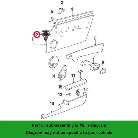 Diagram showing Door Trim Panel Retainer Clip Set 20 Pack For Porsche 911 928 944 968 1970 To 1995 And VW models with clip part highlighted.