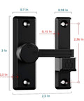 Front view of Heavy Duty Sliding Barn Door Latch With 90/180 Degree Universal Operation, Privacy Lock, durable zinc alloy in black.