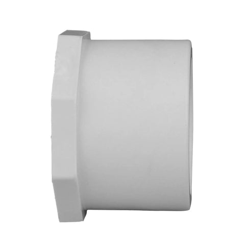 Two And One Half Inch To Two Inch PVC Schedule Forty Reducer Bushing SPGXS For Pressure Systems White Potable Water Fittings side view