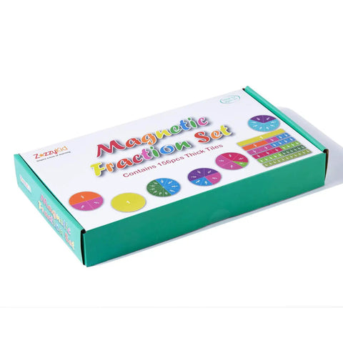 Box showcasing Magnetic Fraction Tiles And Circles Set For Math Class And Home A Must Have 156 Piece Color Coded Fraction Set