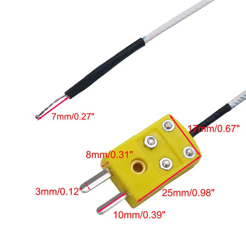 Close-up of Five Pack Type K Mini Connector Thermocouple Probes with 3 Meter Cable, Fast Response Temperature Sensors for Everyday Use