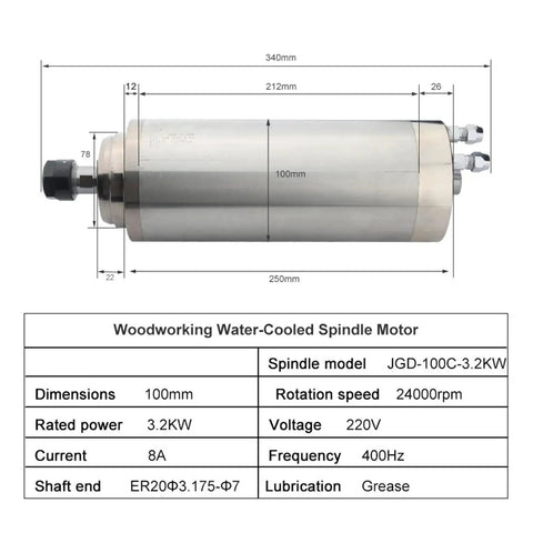 Built Tough CNC Water Cooled Spindle Motor 3.2Kw Featuring Liquid Cooling System, 100mm size for precise milling and engraving.