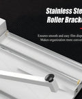 Stainless steel roller bracket detail of Heavy Duty Shrink Wrap Machine Sealer For POF And PVC Film With Heat Gun And 9 Temp Levels.