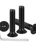 Phillips Countersunk Machine Bolt Set Size 8 32 By 3 4 Inch 50 Piece Stainless Steel 304 Flat Head Heavy Duty Hardware Kit With Hex Key Wrench Black Finish For Indoor Metal Fastening And DIY Furniture Repair