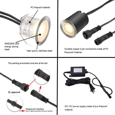 In Ground LED Deck Light Kit With 32mm Protective Shell IP67 Waterproof Outdoor Landscape Lighting 12V components and connectors