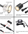 Components of Dope 10 Pack Recessed LED Deck Light Kits With Protective Shell 32mm Warm White IP67 Waterproof 12V Low Voltage