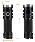 Beast Mode 3500 Lumen USB C Rechargeable Flashlight For Camping And Hiking, dual-view showing measurements and rugged design
