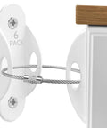Heavy Duty Anti Tip Furniture Anchors 6 Pack Metal Wall Straps attach to cabinet, showing white wall strap and metal cable.