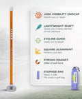 Magnetic Golf Alignment Rods for Instant Swing Feedback and features list, includes storage bag, orange rod shown upright