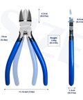 Five Pack 6.5 Inch Wire Cutters Set Ultra Sharp Flush Diagonal Cutters With Spring Loaded Returns For Jewelry Making, blue handles shown.