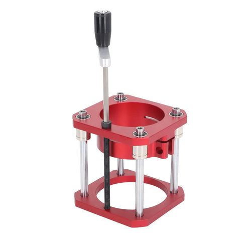 Router Lift Base For Woodworking Tables Pro Grade Aluminum Alloy And Stainless Steel 4 Jaw Clamp No Sweat Install Heavy Duty Lifting System Fits 64 To 65mm Routers And Edge Trimmers, red lift base with handle