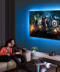 Living room setup with a TV enhanced by Backlight Strip Lights For 40 To 60 Inch TVs With USB Power And Remote, 6.56 Feet, Dope 16 Color 5050 LEDs.
