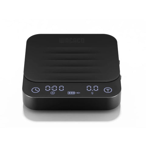 Exagram Pro Coffee Scale With Timer And Carrying Box Smart Espresso Scale shown with digital display lit