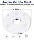 Top Tier Palm Router Subbase Base Plate Secured With Heavy Duty Screws For Bosch And DeWalt Users Featuring Ra Template Guide Support dimensions and mounting holes