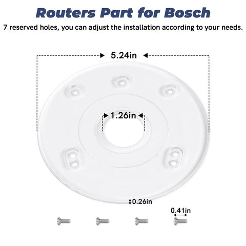 Top Tier Palm Router Subbase Base Plate Secured With Heavy Duty Screws For Bosch And DeWalt Users Featuring Ra Template Guide Support dimensions and mounting holes