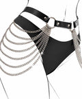 Edgy Punk Waist Chain Belt Black Leather Harness With Silver Layered Chains Snatching That Hip Curve Adjustable Fit, shown on the hip.